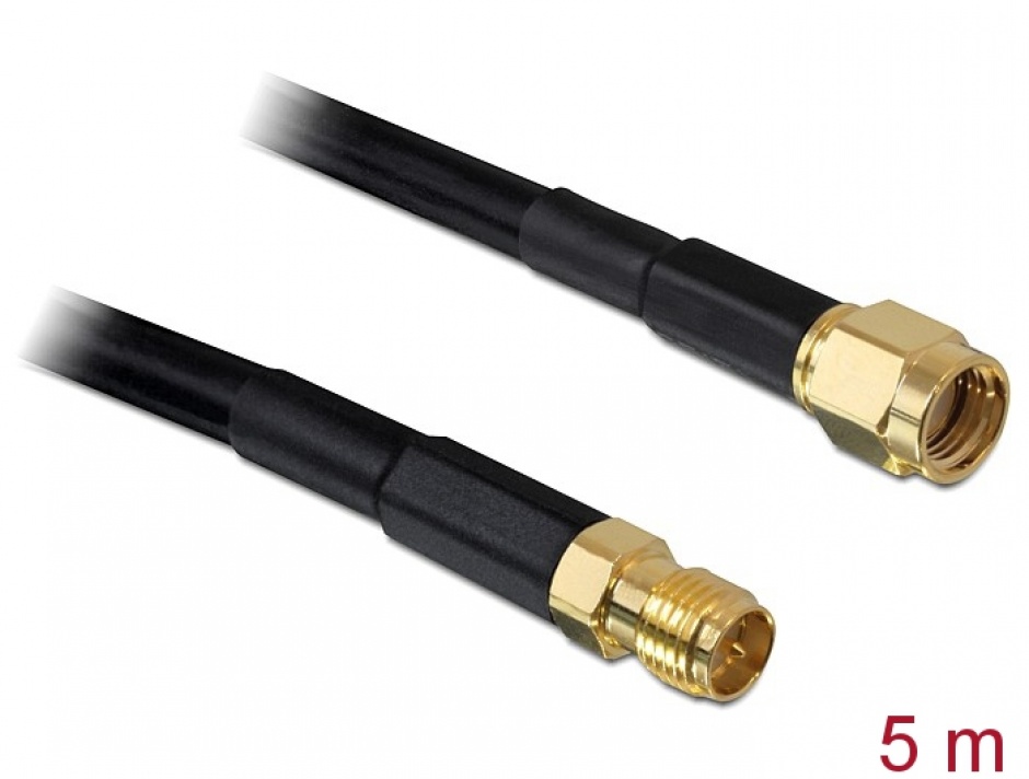 Imagine Cablu prelungitor RP-SMA la RP-SMA CFD/RF200 5m Low Loss, Delock 88431